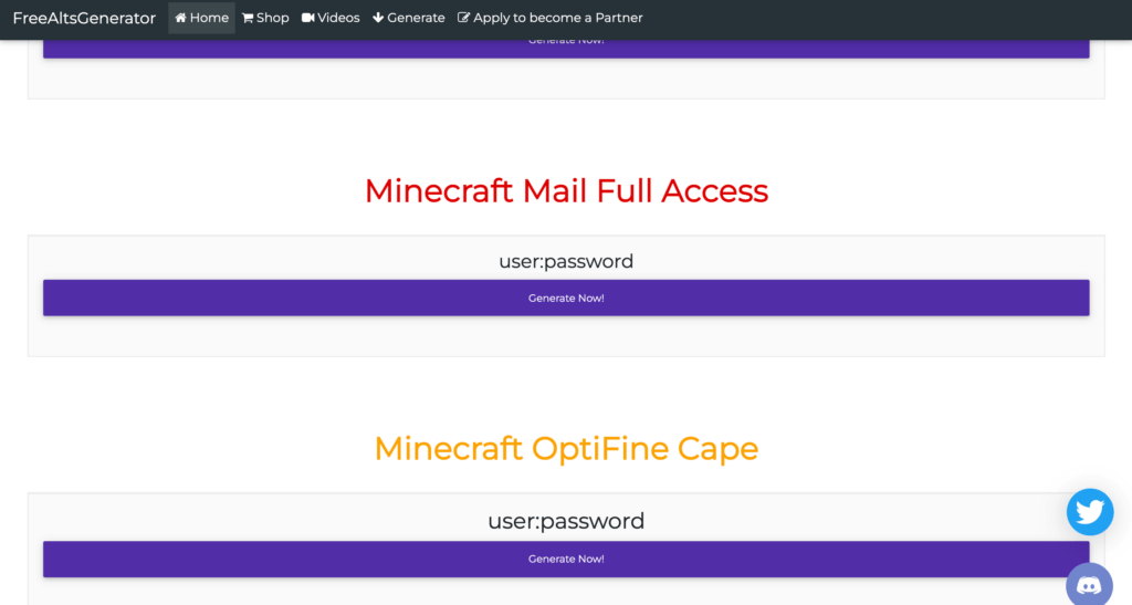 Minecraft accounts generator