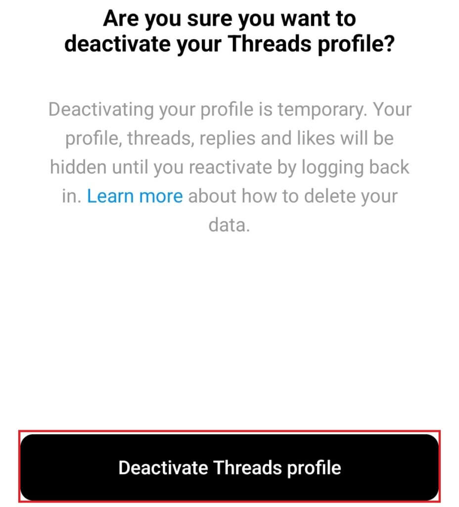 Deactivate Threads Profile
